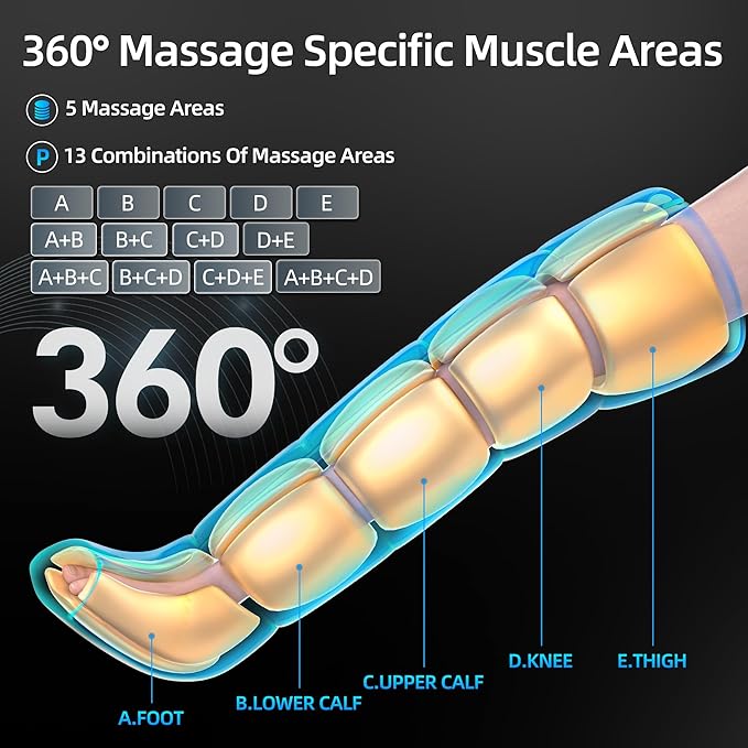 Leg Compression Massager with Heat - Cordless Recovery System for Enhanced Circulation & Rapid Recovery, Professional Foot and Leg Boots with 5 Massage Zones & 8 Intensity Levels (Large)