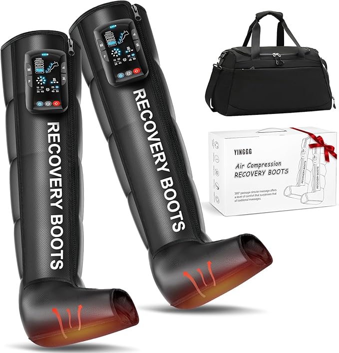 Leg Compression Massager with Heat - Cordless Recovery System for Enhanced Circulation & Rapid Recovery, Professional Foot and Leg Boots with 5 Massage Zones & 8 Intensity Levels (Large)