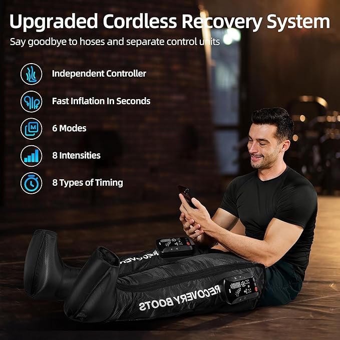 Leg Compression Massager with Heat - Cordless Recovery System for Enhanced Circulation & Rapid Recovery, Professional Foot and Leg Boots with 5 Massage Zones & 8 Intensity Levels (Large)