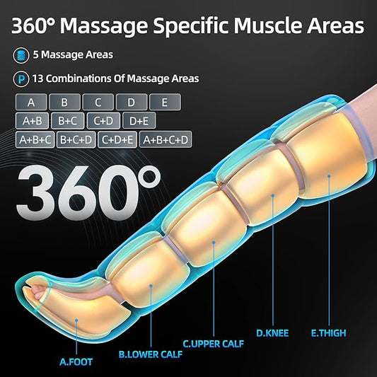 Leg Compression Massager with Heat - Cordless Recovery System for Enhanced Circulation & Rapid Recovery, Professional Foot and Leg Boots with 5 Massage Zones & 8 Intensity Levels (Large)